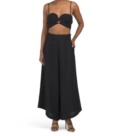 7 FOR ALL MANKIND Black Linen Blend Tie Back Crop Top And Pant Set - Picture 1 of 2